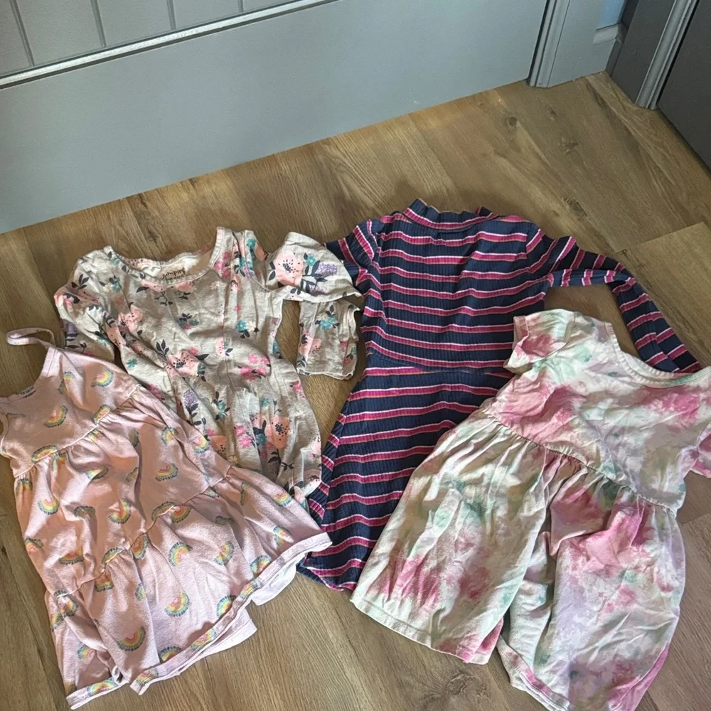 Kids Pink Floral & Tie-Dye Pajama Dress Set